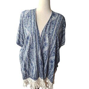 Abercrombie & Fitch Blue Paisley Kimono Cardigan w/ Fringe Hem XS/S Cottagecore